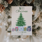 Cartes Pour Fêtes Annuelles Un arbre de Noël vert et irrégulier présente une p