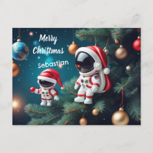 Cartes Pour Fêtes Annuelles Un astronaute de Noël cosmique célèbre Noël