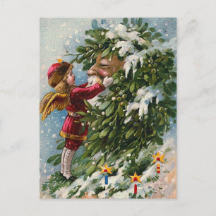 Cartes Pour Fêtes Annuelles "Un baiser de gui pour Père Noël "