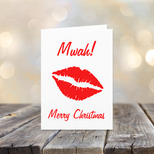 Cartes Pour Fêtes Annuelles Un baiser pour Noël blanc et rouge