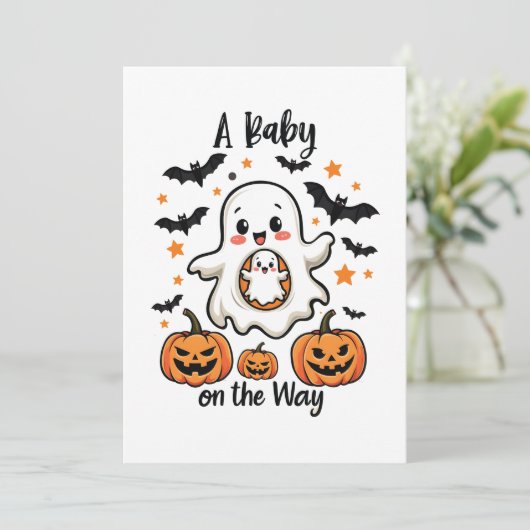 Cartes Pour Fêtes Annuelles Un bébé en route Pastel Ghost Grossesse Halloween (Debout devant)