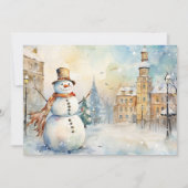 Cartes Pour Fêtes Annuelles Un bonhomme de neige lunatique joyeux dans un vill (Devant)