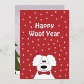 Cartes Pour Fêtes Annuelles Un caniche avec une cravate arc 'Joyeux Woof Year' (Devant / Derrière)