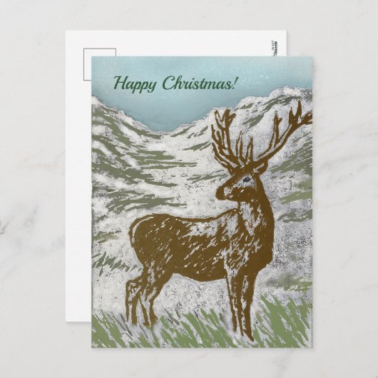 Cartes Pour Fêtes Annuelles Un cerf écossais en verre neigeux Imprimer Joyeux  (Devant / Derrière)