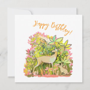 Cartes Pour Fêtes Annuelles Un cerf, un lapin et des amis oiseaux peignent