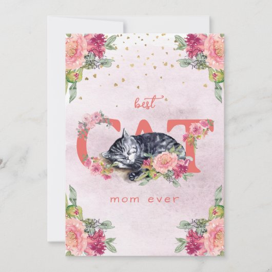 Cartes Pour Fêtes Annuelles Un chat endormi au milieu des fleurs (Devant)