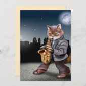 Cartes Pour Fêtes Annuelles Un chat la nuit (Devant / Derrière)