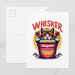 Cartes Pour Fêtes Annuelles Un chat qui regarde de derrière un pot de fleurs