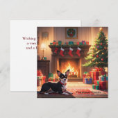 Cartes Pour Fêtes Annuelles Un Chihuahua avec sapin de Noël et cheminée (Devant / Derrière)