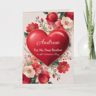 Cartes Pour Fêtes Annuelles Un coeur 3D rouge et des fleurs peintes à l'huile