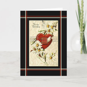 Cartes Pour Fêtes Annuelles Un coeur de colombe rouge, jaune, noir, Valentine 