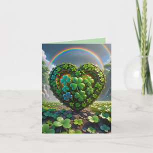 Cartes Pour Fêtes Annuelles Un coeur fait de shamrocks sous l'arc-en-ciel