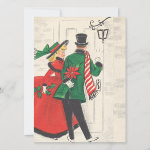 Cartes Pour Fêtes Annuelles Un couple de Noël vintage frappe à la porte