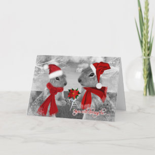 Cartes Pour Fêtes Annuelles Un couple d'écureuils amoureux Romance de Noël