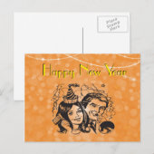 Cartes Pour Fêtes Annuelles Un couple du Nouvel An natif en fête (Devant / Derrière)