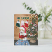 Cartes Pour Fêtes Annuelles Un drôle De Chat Mange Du Père Noël Snack (Debout devant)