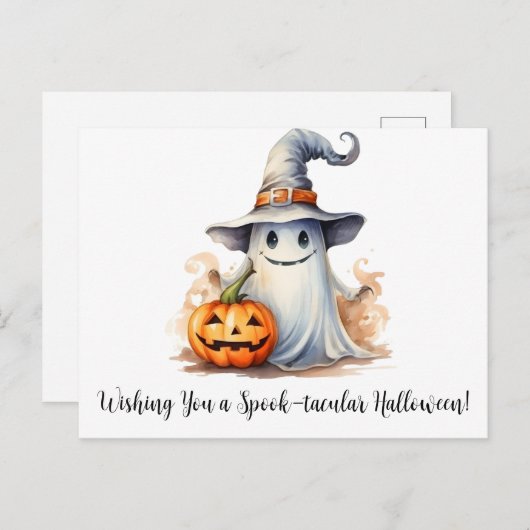 Cartes Pour Fêtes Annuelles Un fantôme vous souhaite une Halloween taculaire e (Devant / Derrière)