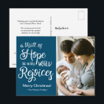 Cartes Pour Fêtes Annuelles Un frisson d'espoir Bébé Noël Bleu<br><div class="desc">Personnalisez cette carte de Noël avec les mots "un frisson d'espoir le monde las se réjouit" sur un fond bleu. Personnalisez avec une photo de bébé, le nom de famille, et les détails de l'annonce de naissance. Incluez la date de naissance de bébé, les statistiques, et votre adresse de retour...</div>