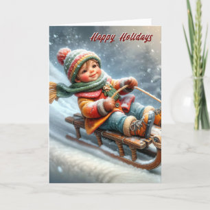 Cartes Pour Fêtes Annuelles Un garçon de Noël couché sur une colline