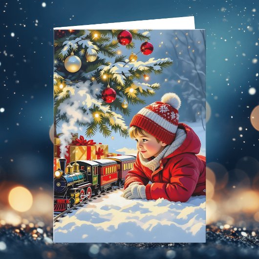 Cartes Pour Fêtes Annuelles Un garçon et son train de Noël