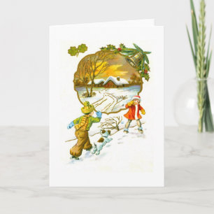 Cartes Pour Fêtes Annuelles Un garçon lance une boule de neige