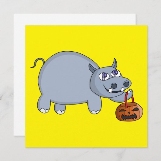 Cartes Pour Fêtes Annuelles Un hippopotame avec un sac de citrouille (Devant / Derrière)