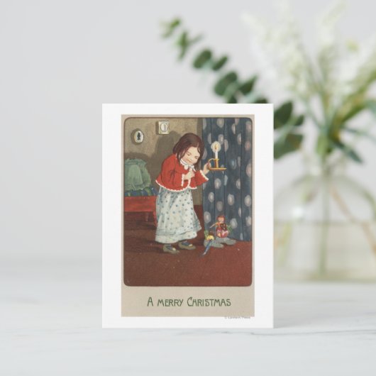 Cartes Pour Fêtes Annuelles Un joyeux ChristmasGirl tenant un chandelier (Debout devant)