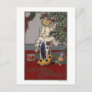 Cartes Pour Fêtes Annuelles Un joyeux ChristmasKid sur un cheval de basculage
