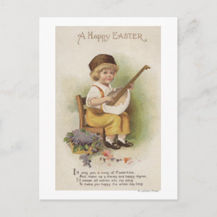 Cartes Pour Fêtes Annuelles Un joyeux petit garçon de Pâques avec guitare Coqu