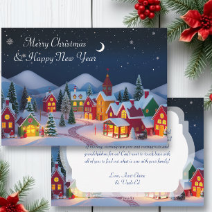 Cartes Pour Fêtes Annuelles Un mignon village de Noël Whimsical la nuit