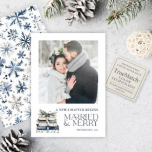 Cartes Pour Fêtes Annuelles Un nouveau chapitre Marié & Merry Blue Snowflake p