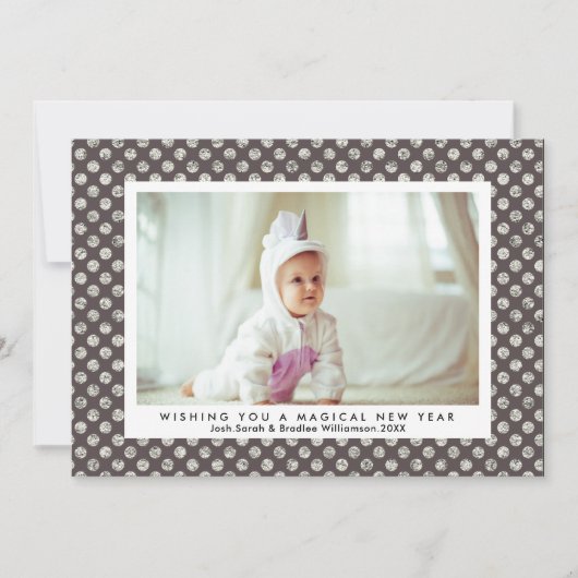 Cartes Pour Fêtes Annuelles Un Nouvel An Magique Parties scintillant Argent mo (Devant)