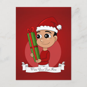 Cartes Pour Fêtes Annuelles Un petit mignon tenant un cadeau de Noël