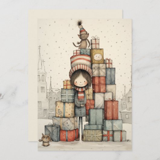 Cartes Pour Fêtes Annuelles Un Pile De Cadeaux De Noël (Devant / Derrière)