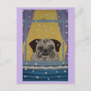 Cartes Pour Fêtes Annuelles Un Pug regarde la neige