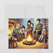 Cartes Pour Fêtes Annuelles Un rassemblement familial d'hiver (Devant / Derrière)