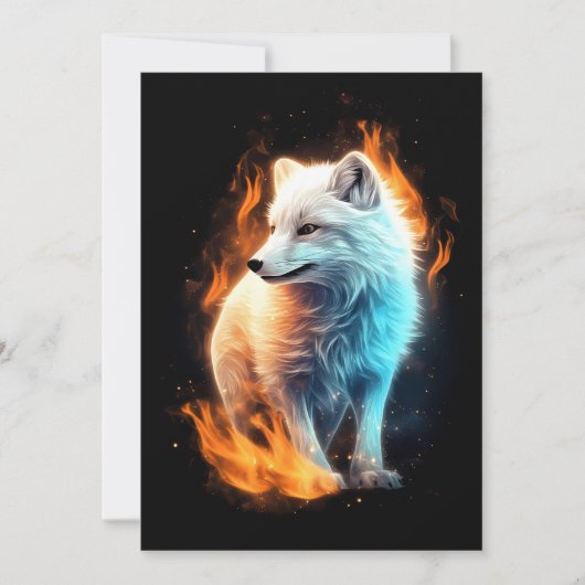 Cartes Pour Fêtes Annuelles Un renard blanc sur un Arrière - plan noir (Devant)