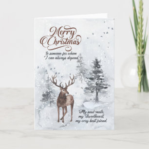 Cartes Pour Fêtes Annuelles Un renne romantique dans une forêt de neige Noël