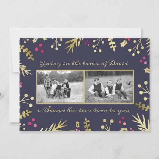 Cartes Pour Fêtes Annuelles Un Sauveur Est Né Photo De Noël Religieux (Devant)