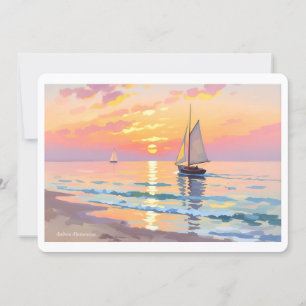 Cartes Pour Fêtes Annuelles Un voilier au coucher du soleil sur la mer
