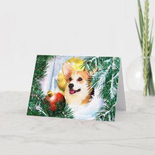 Cartes Pour Fêtes Annuelles Un Welsh Corgi de vacances dans la fenêtre d'hiver