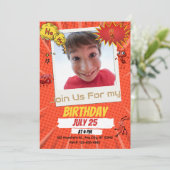 Cartes Pour Fêtes Annuelles Une drôle d'invitation d'anniversaire en orange et (Debout devant)