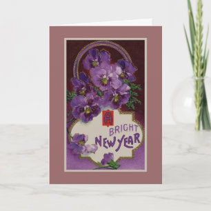 Cartes Pour Fêtes Annuelles Une Fleur de Pensée Violette de Nouvel An Lumineux