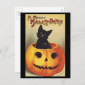 Cartes Pour Fêtes Annuelles Une joyeuse Halloween par Ellen Clapsaddle, Chat V (Devant / Derrière)