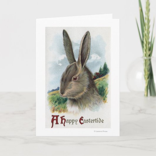 Cartes Pour Fêtes Annuelles Une joyeuse scène de lapin gris Eastertide (Devant)