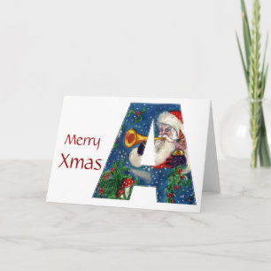 CARTES POUR FÊTES ANNUELLES UNE LETTRE / SANTA CLAUS AVEC MONOGRAM DE RIBON RO