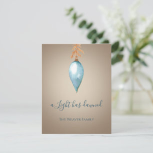 Cartes Pour Fêtes Annuelles Une Lumière Est Apparue   Aquarelle bleue Noël
