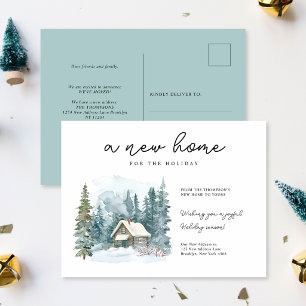 Cartes Pour Fêtes Annuelles Une nouvelle maison Hiver Aquarelle Cabine Script