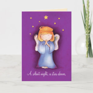 Cartes Pour Fêtes Annuelles Une nuit silencieuse Ange de Noël pourpre prier