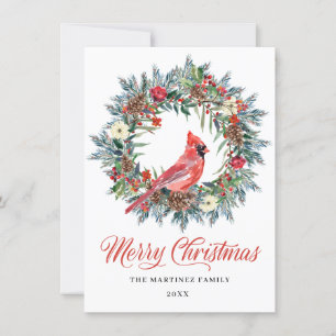 Cartes Pour Fêtes Annuelles UNE PHOTO Pine Holly Fer Noël Wreath Cardinal Roug